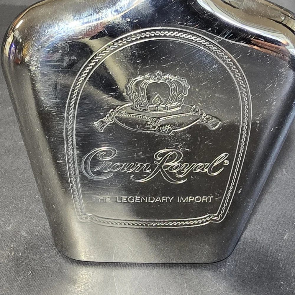 Crown Royal Stainless Steel Hip Flask Set Of 5 Purple Suede Leather Barware
